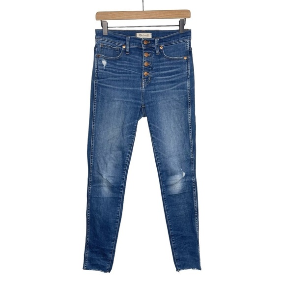 Madewell 10" High Rise Skinny Jeans 26 Button Fly Raw Hem Stretch Hanna Wash - Picture 2 of 11